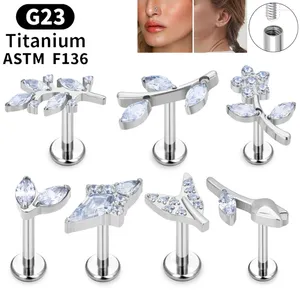 Stud Earrings G23 Titanium Piercing Ear Studs Leaf Flower Shape CZ Top Lip Tragus Cartilage Helix Daith Pierc Women Body Jewelry