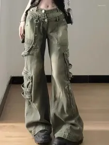 Kvinnors jeans Loose Retro Washed Cargo Streetwear Women Dragkedja Baggy Pants Hiphop Straight Multi-Pocket Wide Leg