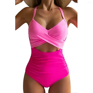 Traje de banho feminino de uma peça, maiô com controle de barriga, cintura alta, envoltório, amarração nas costas, 1 maiô