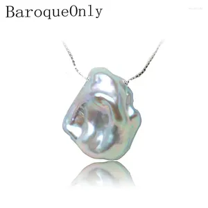 Pendants BaroqueOnly 925 Silver Sterling Box Chain Pendant Necklace Pearl Gray Irregular Baroque Flat High Luster 15-20mm