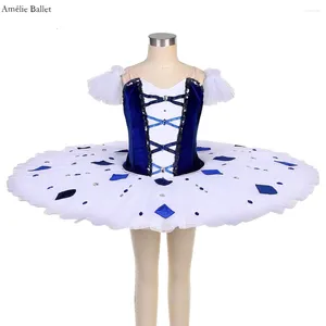Stage Wear BLL507 Blue Velvet Bodice Pre-professional Ballet Tutu Girls&Women Performance Costumes Dance White Skirt