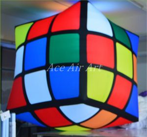 5m Lx4m W 16.4x13ft commercio all'ingrosso personalizzato appeso a soffitto illuminazione a LED cubo gonfiabile magico / cubo magico gonfiabile per la decorazione made in China