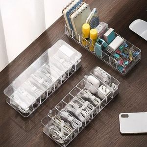 Cable Storage Box Transparent Plastic Data Line Container Desk Stationery Makeup Organizer Key Jewelry Office Holder 240125