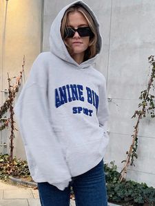 Velvet Mektup Sweatshirt Hoodies Kadın Sonbahar Kış Giyim Moda Külep Üstleri Kadın Şık Gevşek Kapşonlu Sweatshirts 240124