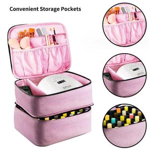 30 Bottles Nail Polish Storage Bag Portable Travel Cosmetic Bag Large Handbag Organizer With Handle Two Layer Essential Oil Bag 240123