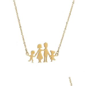 Pendant Necklaces Family Necklace Stainless Steel Lovely Figure Mom Dad Daughter Son Charm Link Chain Child Mother Birthday Drop Deli Dhz8U