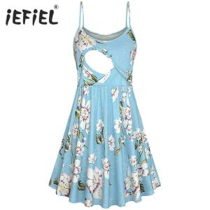 Dresses Pregnant Dress Maternity Clothes Sleeveless Floral Tunic Breastfeeding Dress Pregnancy Summer Spaghetti Strap Nursing Dresses