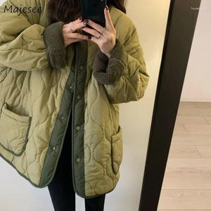 Kvinnors trenchrockar parkas kvinnor vinterrock o-halsen lös koreansk stil ropa de invierno mujer studenter vintage chic förtjockas varm komfort