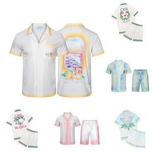 Casablanc camisas designer botão up camisa impressão dos homens camisa casual das mulheres de seda solta mangas curtas camiseta casual manga curta conjunto