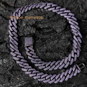 Custom Color Rapper Jewelry Hiphop Mens 15mm Black Gold Plated AAAAA Purple CZ Diamond Iced Out Cuban Link Chain Necklace