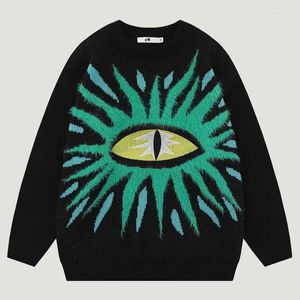 Suéter masculino hip hop oversized feio de malha homens harajuku olho padrão bordado jumper retro casual solto o-pescoço y2k pulôver unisex