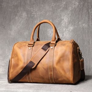 Vintage Men's Cowhide Leather Business Shortdistance Carry Hand Bagage Påsar Largecapacity Travel Bag Simple Messenger 240124