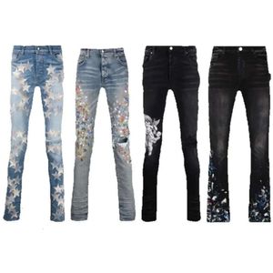 fioletowe dżinsy dżinsy spodnie fioletowe dżinsy purpurowe dżinsy letnia dziura 2024 Nowy styl haftowa samowystarczalność i moda małych stóp moda