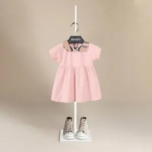 Girl Dresses Quality Baby Girls Dress Children Turndown Collar Plaid Cotton Pink Party Princess Summer Short Sleeve Sweet Clothes