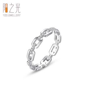 Bandringe S925 Sterling Silber Ring Womens Kettenstreifen Diamond Index Finger Ring Temperament Internet Red Instagram Ring Silberschmuck QPZF