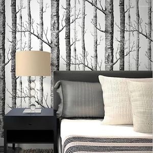 Wallpapers preto e branco ramo não tecido papel de parede nórdico árvore tronco bétula floresta tv sofá fundo rolo w51