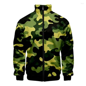 Herrjackor multifärgad kamouflage 3D Tryckt jacka Men arméveteraner utomhus sportrock gata överdimensionerade blixtlåsar kläder