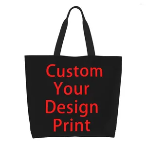 Shopping Bags Reusable Custom Your Design Bag Women Shoulder Canvas Tote Washable Customized Printed Groceries Shopper