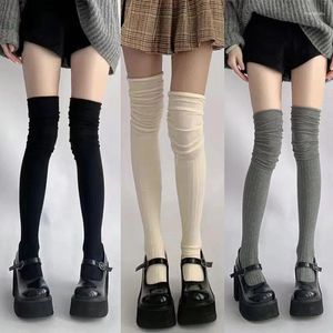 Kvinnstrumpor 2024 Solid Color Lår High Stockings Japanese JK Lolita över knäet Long Spring Summer Autumn Tall Tube Leggings