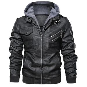 Мужская модная куртка из искусственной кожи со съемным капюшоном на осень и зиму — классическая черная байкерская куртка 240126