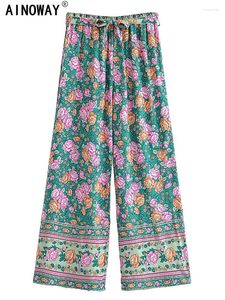 Pantaloni da donna donna chic vintage stampa floreale stampa bohémien gamba larga signora gotica elastica in vita sciolto rayon boho lunghi pantaloni casual