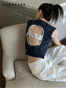 Kadın Tişörtleri Cheeriart Kesilmiş Sırtsız Siyah Kolsuz Gömlek Kadın Yaz Mahsul En Japon Moda Tshirt Tasarımcı Giysileri