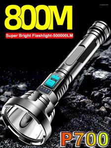 El feneri torçları 500000lm Güçlü LED El Flashlight P700 Taktik Flaş Işık Uzun Aralık 1000m Torçu Su Geçirmez Kamp El USB