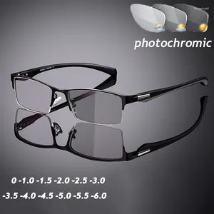 サングラスPochromic Blue Light Blocking Business Half -Frame Glassesファッション近くのアイウェアディオプター0〜 -6.0