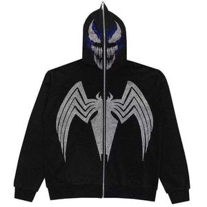 Hoodies Sweatshirts Men's Y2K Full Zip Hoodie Men's Autumn Gothic Rhinestone Spider Web Sweatshirt Hip Hop Grunge Skeleton Oversized Jacket Z230802 127