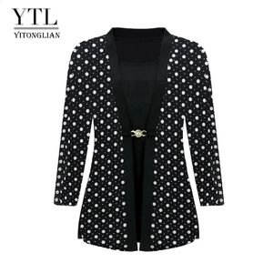 Yitonglian Womens Vintage Polka Dot Blue Elegant Casual Tops For Work Plus Size Long Sleeve Shirt H414D 240201