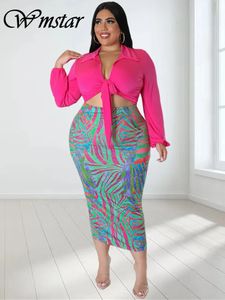 Wmstar Plus Size Kleid Sets Damenbekleidung Zweiteiliges Set Crop Top Schleife und Röcke Sommer In Outfits Großhandel Drop 240130