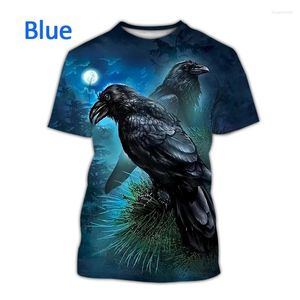 Męskie koszule 2024 Summer Animal Crow 3D drukowane swobodne zabawne koszulka kreatywna ptak unisex harajuku fajny krótki rękaw