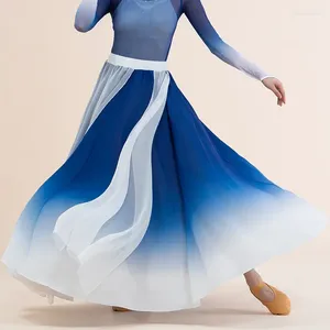 Сценическая одежда, классическое шифоновое платье, двухслойная тренировочная юбка, танцевальный костюм для женщин с постепенно меняющимся эфиром, большой размер 540°