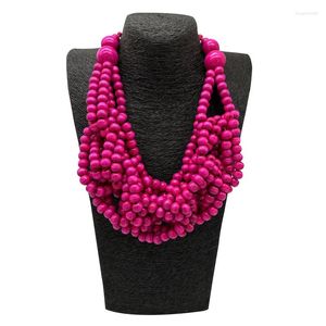 Colares Pingente 2024 Colar Único Charme Requintado Multicolor Bead Wood Bib Rose Red Holiday Party Jóias