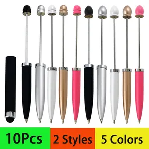 10 unidades canetas stylus com contas DIY, caneta esferográfica capacitor, contas de metal, escola, escritório, material de escrita, papelaria