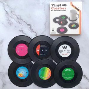 Table Mats 6/4 PCS Dining Placemats Decoration Vintage Vinyl Record Coasters Non-Slip Coffee Heat Resistant