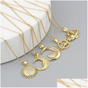 Anhänger Halsketten Edelstahl Galaxy Link Kette Halskette Gold Farbe Metall Sonne Mond Anhänger mit Karabinerverschluss Schmuck Drop Dhoq9