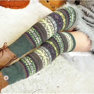 Women Socks Winter Over Knee Long Knit Cover Crochet Leg Warmers Legging Warm Striped Christmas Pierna Mujer Thigh Legwarmers