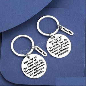 Keychains & Lanyards Creative Stainless Steel Keychain For Women Men Son Daughter Sister Brother Thank You Keyring Key Chain Charms J Dhfep