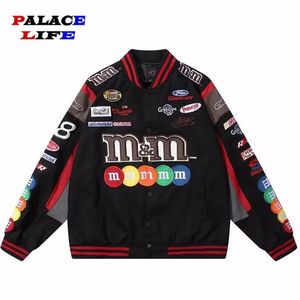 Bordado M Carta Harajuku Jaqueta de Beisebol Casacos Homens Mulheres Hip Hop Impresso Casais Harajuku Patch Varsity Bomber Jackets M-XXL 240130