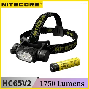 Strålkastare Nitecore HC65 V2 USB -uppladdningsbar strålkastare 1750 Lumen ficklampa 100 ° Flod LED -strålkastare Vitt rött ljus 3500mAh 18650 Batteri