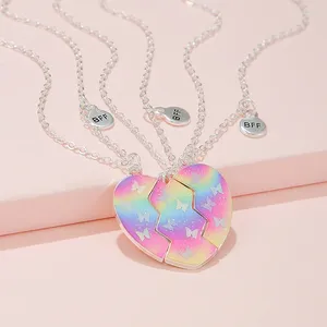 Kolye Kolye 3pcs/Set Gökkuşağı Kelebek Glitter Peach Heart 3 kız için IES dostluk bff arkadaş takı hediyeleri