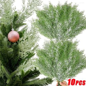 Decorative Flowers 10/1PCS Snowy Artificial Pine Branch Christmas Needles Fake Plants Table Ornament Xmas Navidad Party Home Decoration