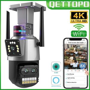 Qettopo 9MP 4K Üç Lens WiFi PTZ Kamera Çift Ekran 8mp Dış Mekan 8x Dijital Zoom İnsan İzleme Polisi Işık Alarm Icsee Alexa