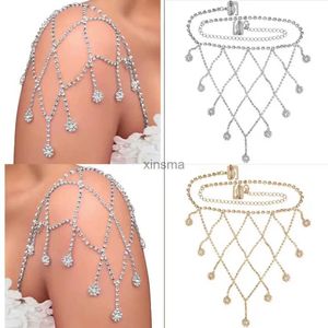 Altri set di gioielli 2 pezzi Lingerie sexy fascino strass nappa catena per il corpo spalla gioielli da sposa per le donne ciondolo in cristallo tracolla catena a tracolla YQ240204