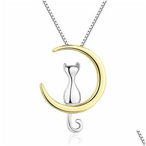 Pendant Necklaces Moon Cat Necklace Bone Chain Female Sier Cute Sweet Creative Clavicle Pendant Mori Drop Delivery Jewelry Necklaces P Dh2Jp