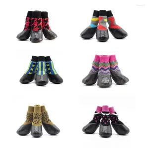 Odzież dla psa na zewnątrz wodoodporne kwiatowe buty Design Socks Pet Puppy Small Cat Casual Autumn Winter 6 Colours 4pcs Zestaw