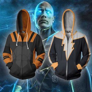 Herrtröjor tröjor DC Comics Cospl Black Adam Sports Zipper Coat 3D Digital tryckt Casual Hooded Hoodie för män