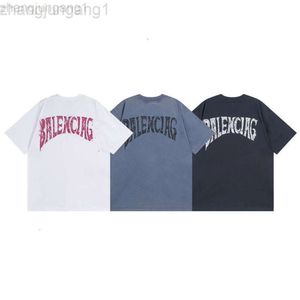 24SS Designer Blenciaga T Shirt Baleciaga High version Paris 24SS new large letter graffiti on the back washed and distressed casual short sleeved Tshirt from a renow