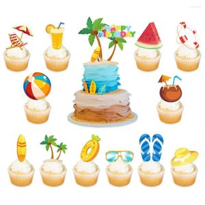 Cake Tools 13st/Set Summer Beach Vacation Tema Födelsedagsinsats Set Hawaii Pool Party Supplies Toppers